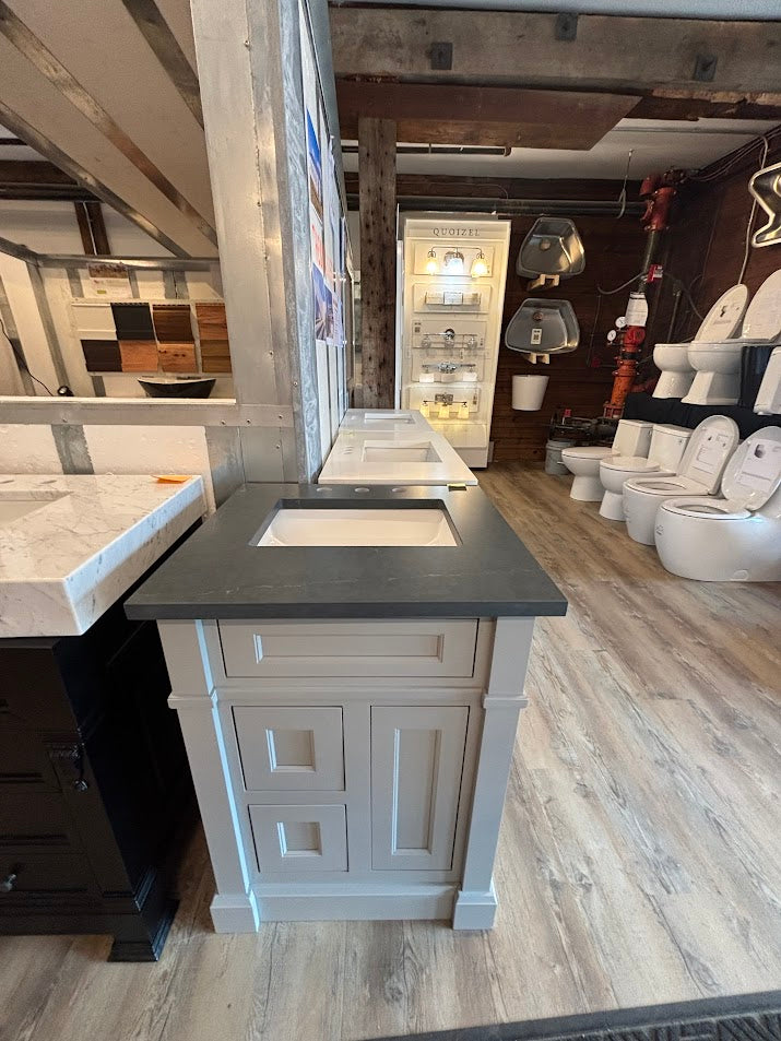 24" Avery Grey Vanity with 26" Charcoal Soapstone Quartz Top & White Basin