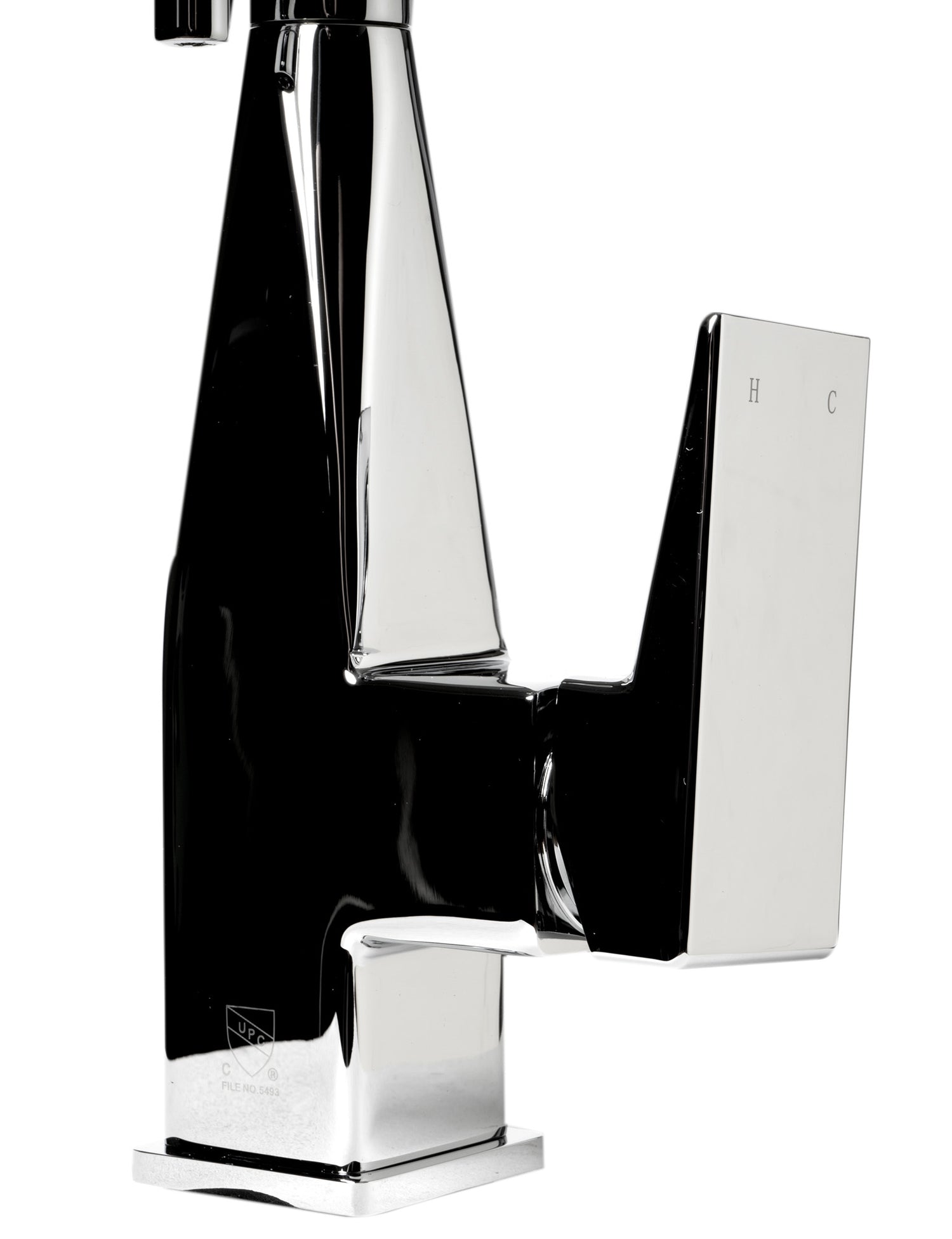 Polished Chrome Square Kitchen Faucet with Black Rubber Stem