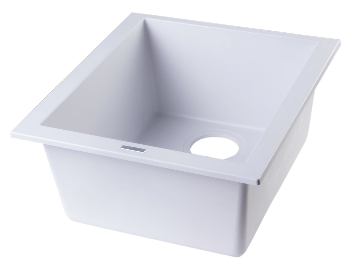 ALFI brand AB1720UM-W White 17" Undermount Rectangular Granite Composite Kitchen Prep Sink