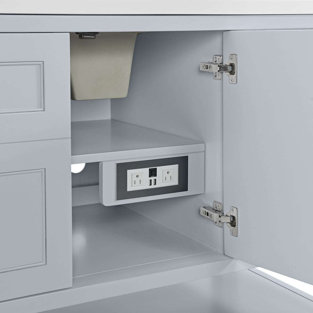 Breckenridge 60" Single Vanity, Serenity Blue, w/ 3 CM Eternal Jasmine Pearl Silestone Top w/ FreePower Wireless Charger