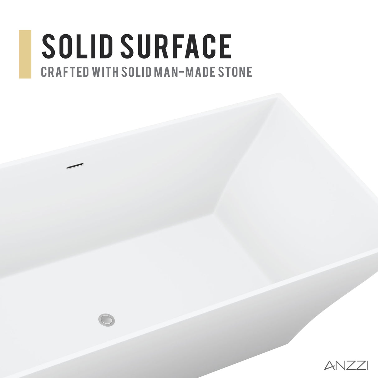 ANZZI FT-AZ509 Crema 5.9 ft. Solid Surface Center Drain Freestanding Bathtub in Matte White