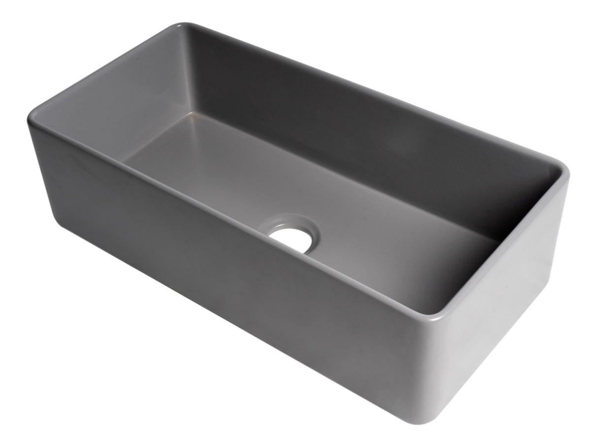 Gray Matte Smooth Apron 36" x 18" Single Bowl Fireclay Farm Sink