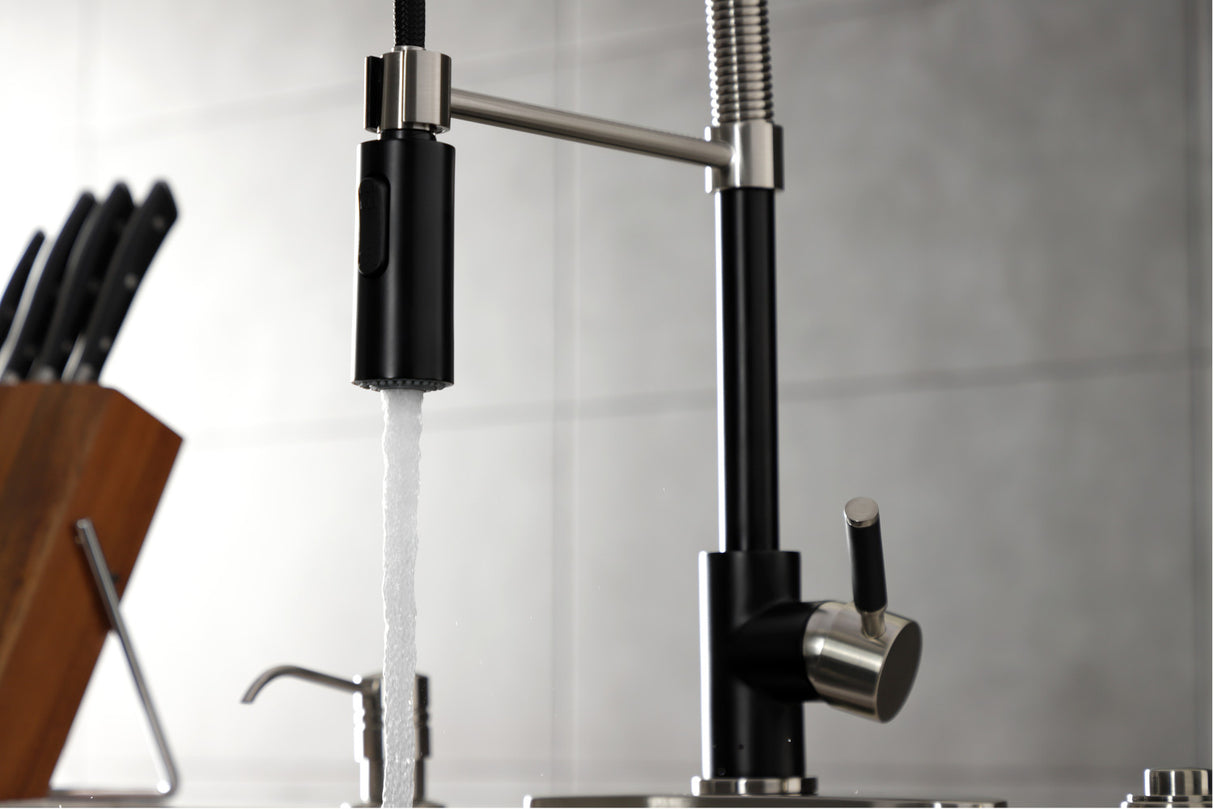 Gourmetier LS8779DKL Kaiser Single-Handle Pre-Rinse Kitchen Faucet, Matte Black/Brushed Nickel