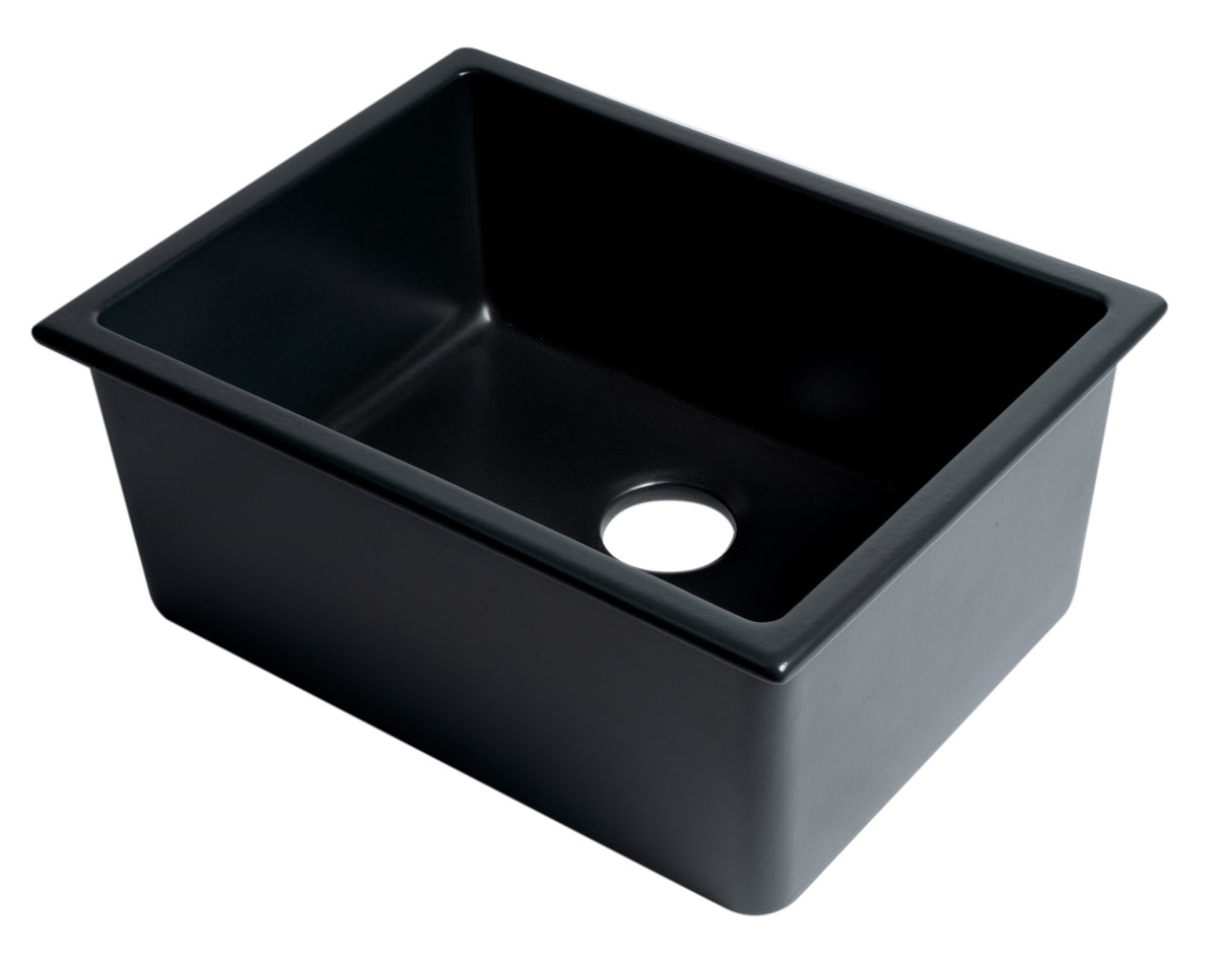 Black Matte 24" x 18" Fireclay Undermount / Drop In Fireclay Kitchen Sink