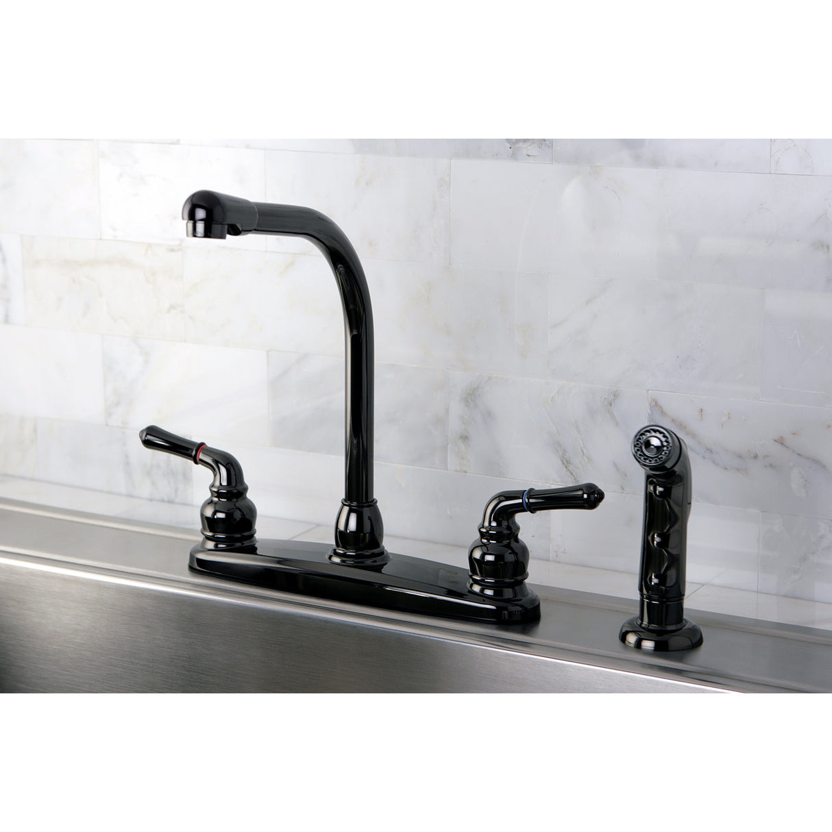 Kingston Brass NB750SP Water Onyx Centerset Kitchen Faucet, Black Stainless Steel