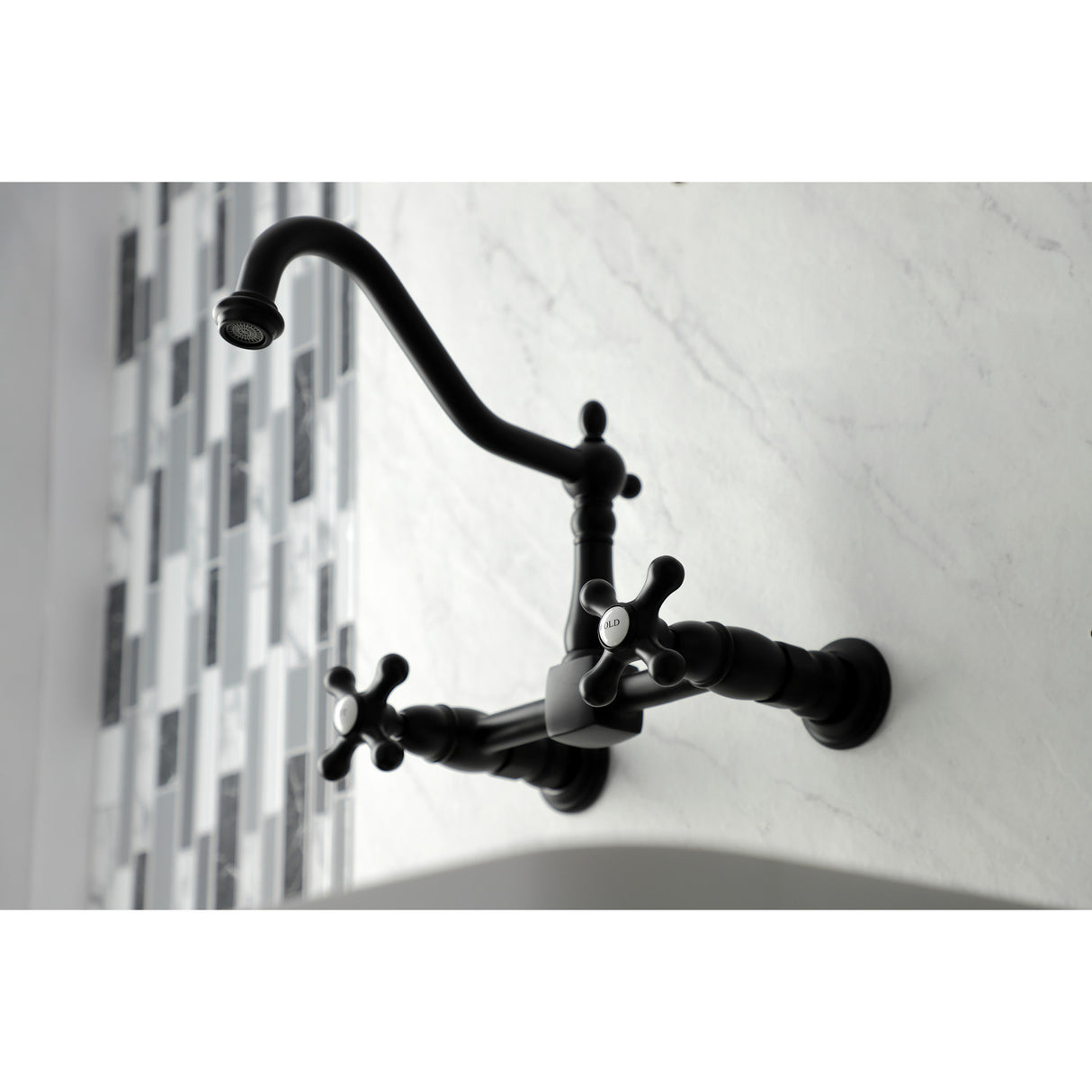Kingston Brass KS1240AX Heritage Wall Mount Bridge Kitchen Faucet, Matte Black