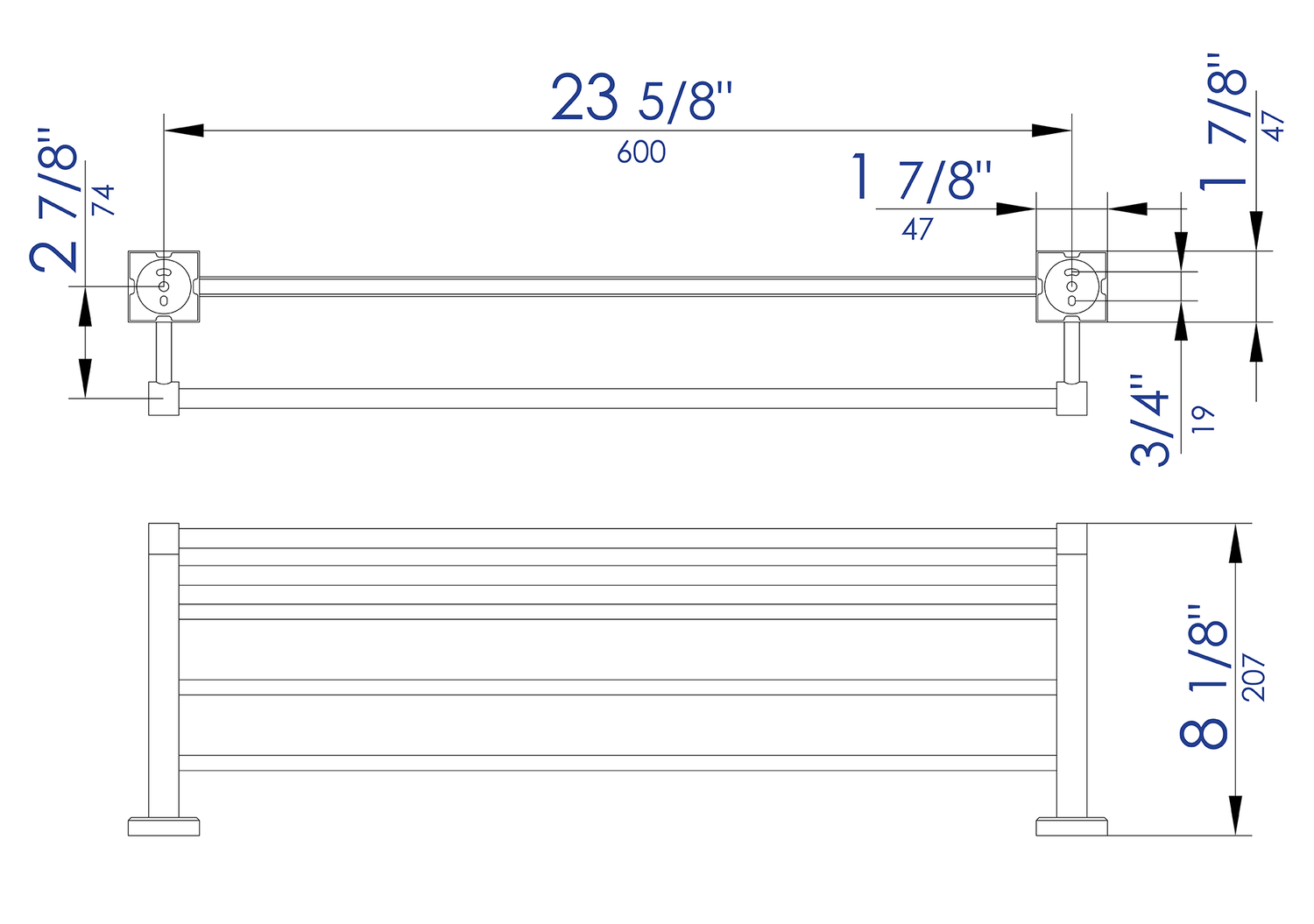 ALFI brand AB9596 Polished Chrome 24 inch Towel Bar & Shelf Bathroom Accessory