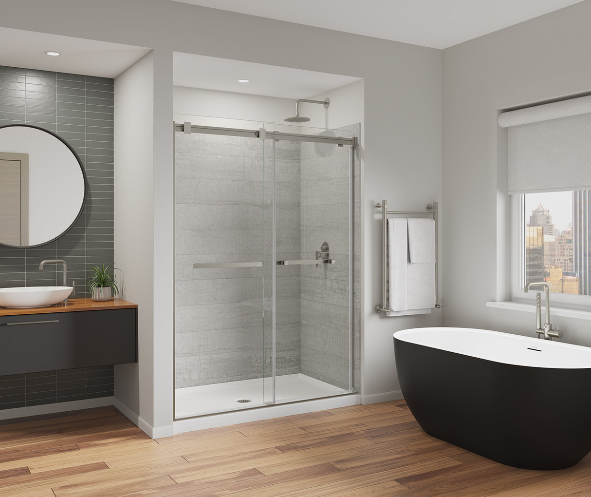 MAAX 136955-810-305-000 Duel Alto 56-59 X 78 in. 8mm Bypass Shower Door for Alcove Installation with GlassShield® glass in Brushed Nickel