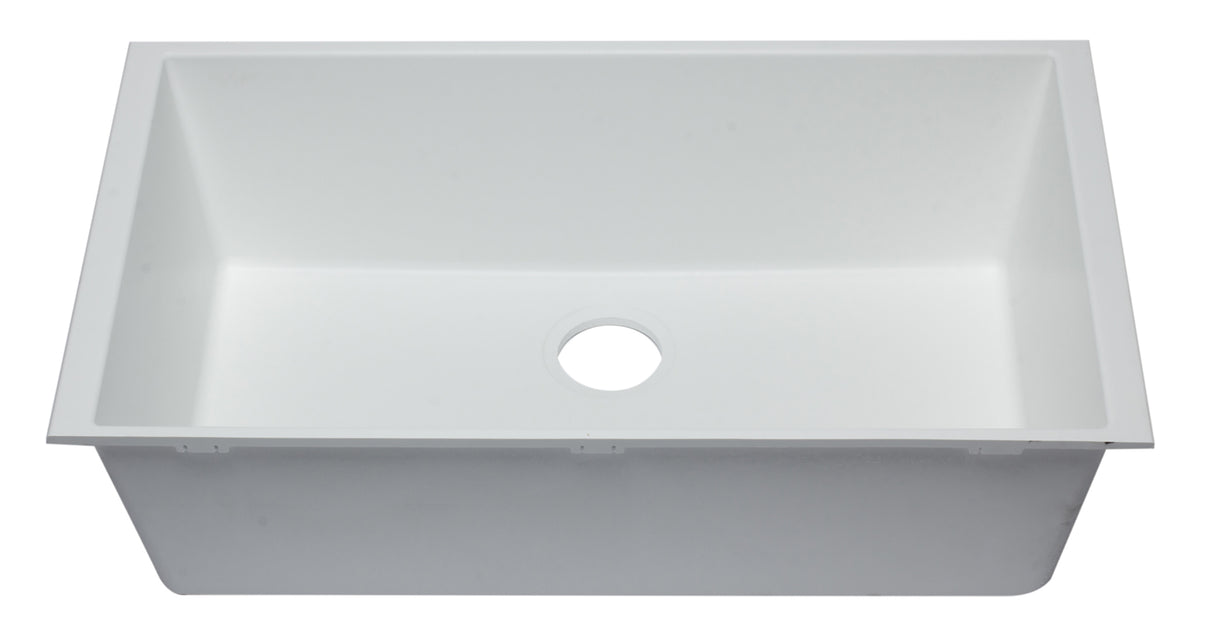 ALFI brand AB3322UM-W White 33" Single Bowl Undermount Granite Composite Kitchen Sink