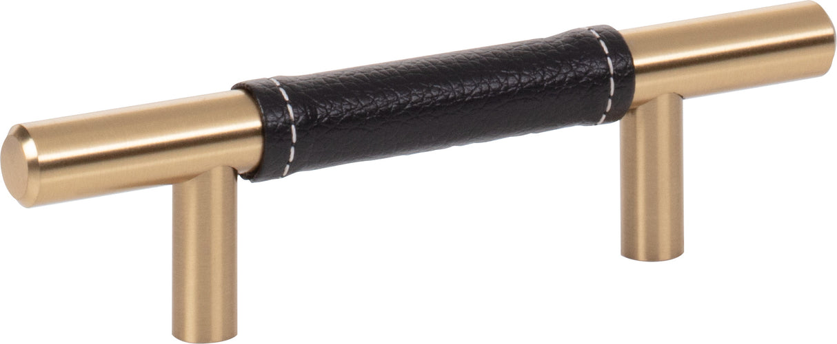 Atlas Homewares Zanzibar Black Leather Pull 3 Inch (c-c) Warm Brass