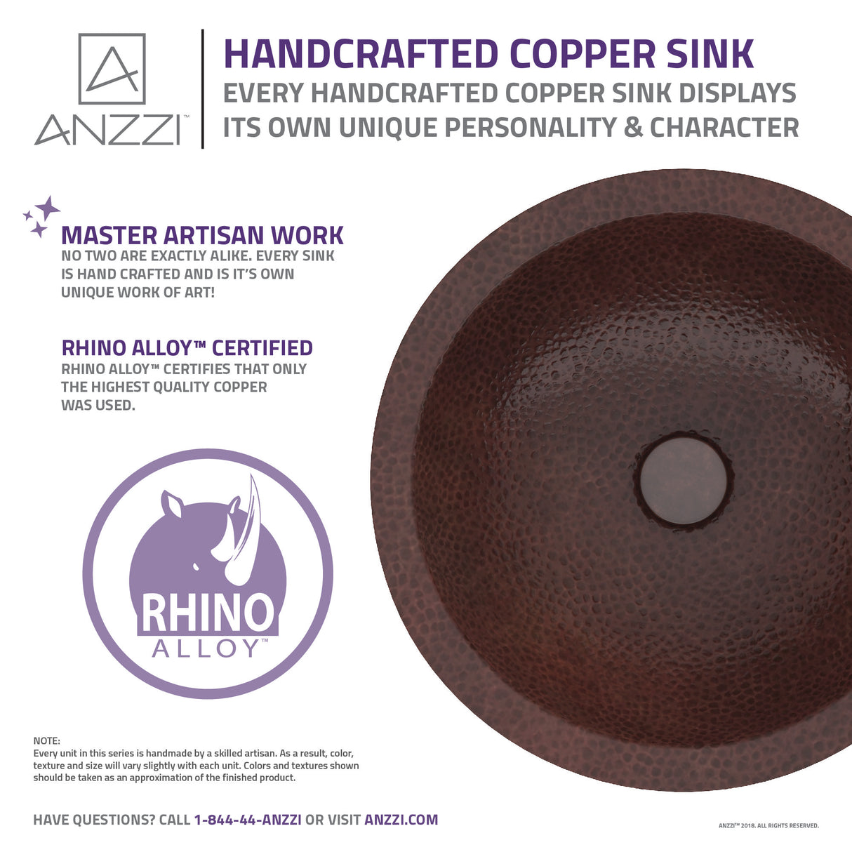 ANZZI BS-005 Antakya 16 in. Drop-in Round Bathroom Sink in Hammered Antique Copper