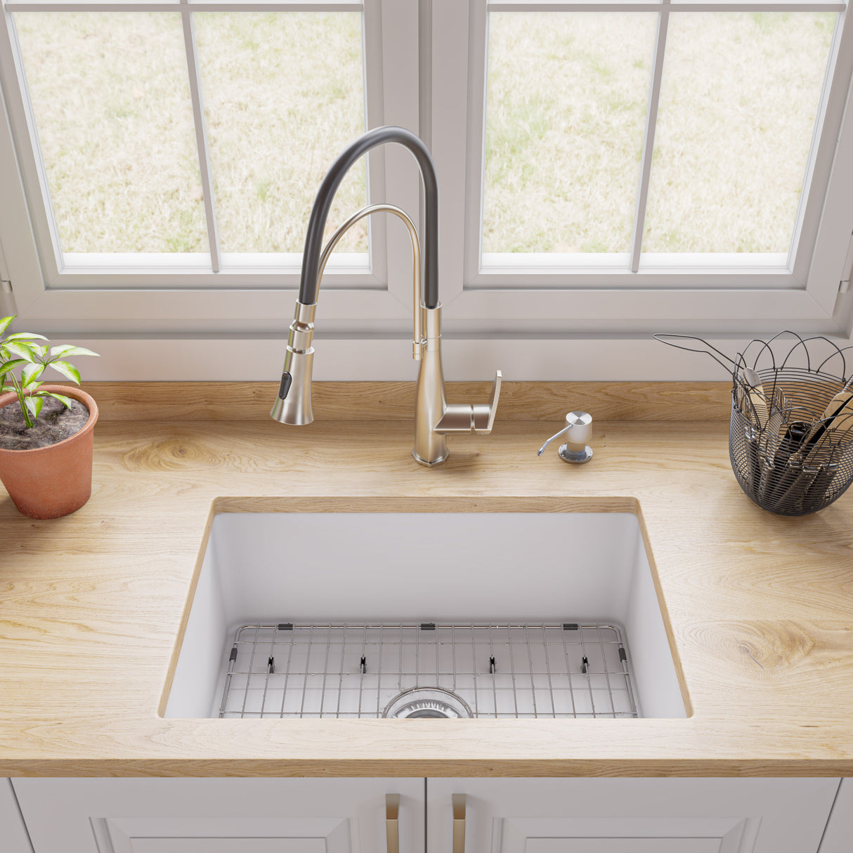 White 27" x 18" Fireclay Undermount / Drop In Firelcay Kitchen Sink