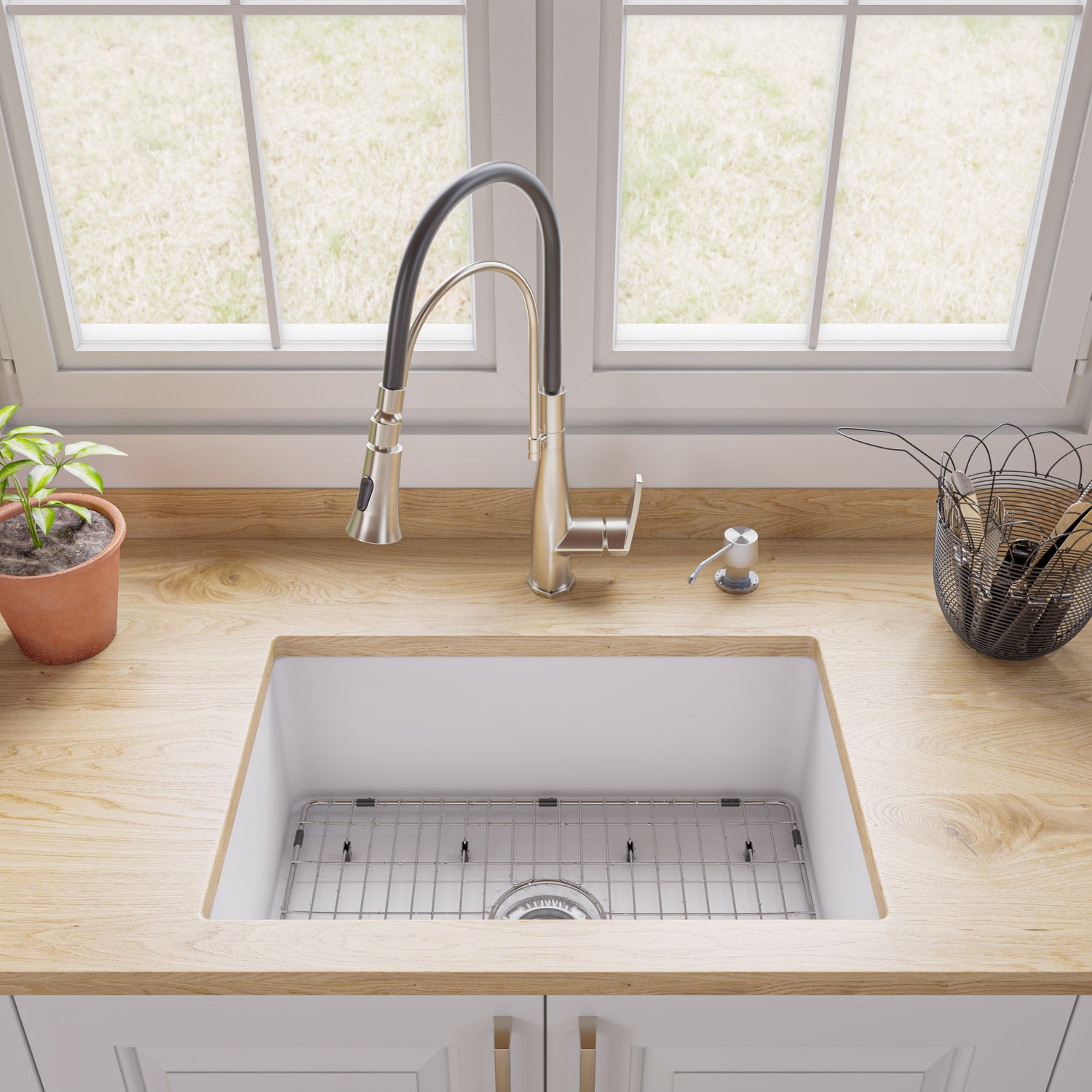 White 27" x 18" Fireclay Undermount / Drop In Firelcay Kitchen Sink
