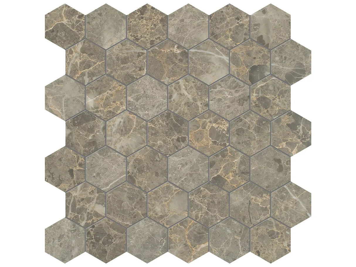 Anatolia Tile 2" Hex Velutto Ash Honed Marble Mosaic 5001-0437-0 * 1 Sheet = .99 Sqft * Velutto Ash Hexagon 2" - premium natural stone mosaic tile from Anatolia Tile, available at PoshHaus showroom in Keene, NH