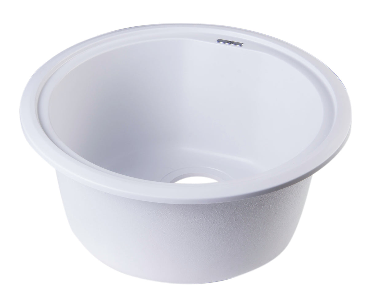 ALFI brand AB1717DI-W White 17" Drop-In Round Granite Composite Kitchen Prep Sink
