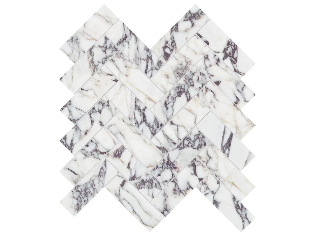 Anatolia Tile 1.25X4 Viola Roccia Herringbone Honed Marble Mosaic 5001-0322-0 * 1 Sheet = .89 Sqft * Viola Roccia Herringbone - premium natural stone mosaic tile from Anatolia Tile, available at PoshHaus showroom in Keene, NH
