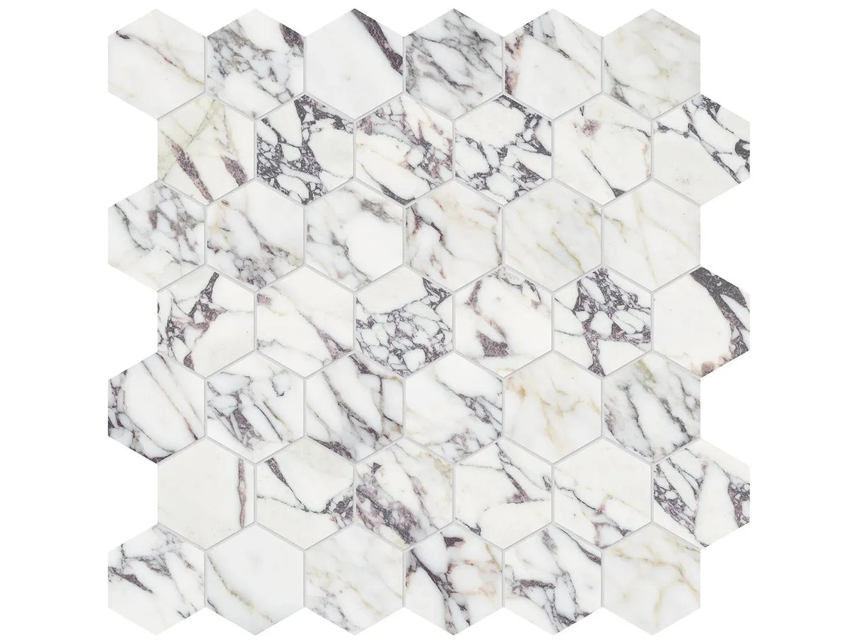 Anatolia Tile 2" Hex Viola Roccia Honed Marble Mosaic 5001-0321-0 * 1 Sheet = .99 Sqft * Viola Roccia Hexagon 2" - premium natural stone mosaic tile from Anatolia Tile, available at PoshHaus showroom in Keene, NH