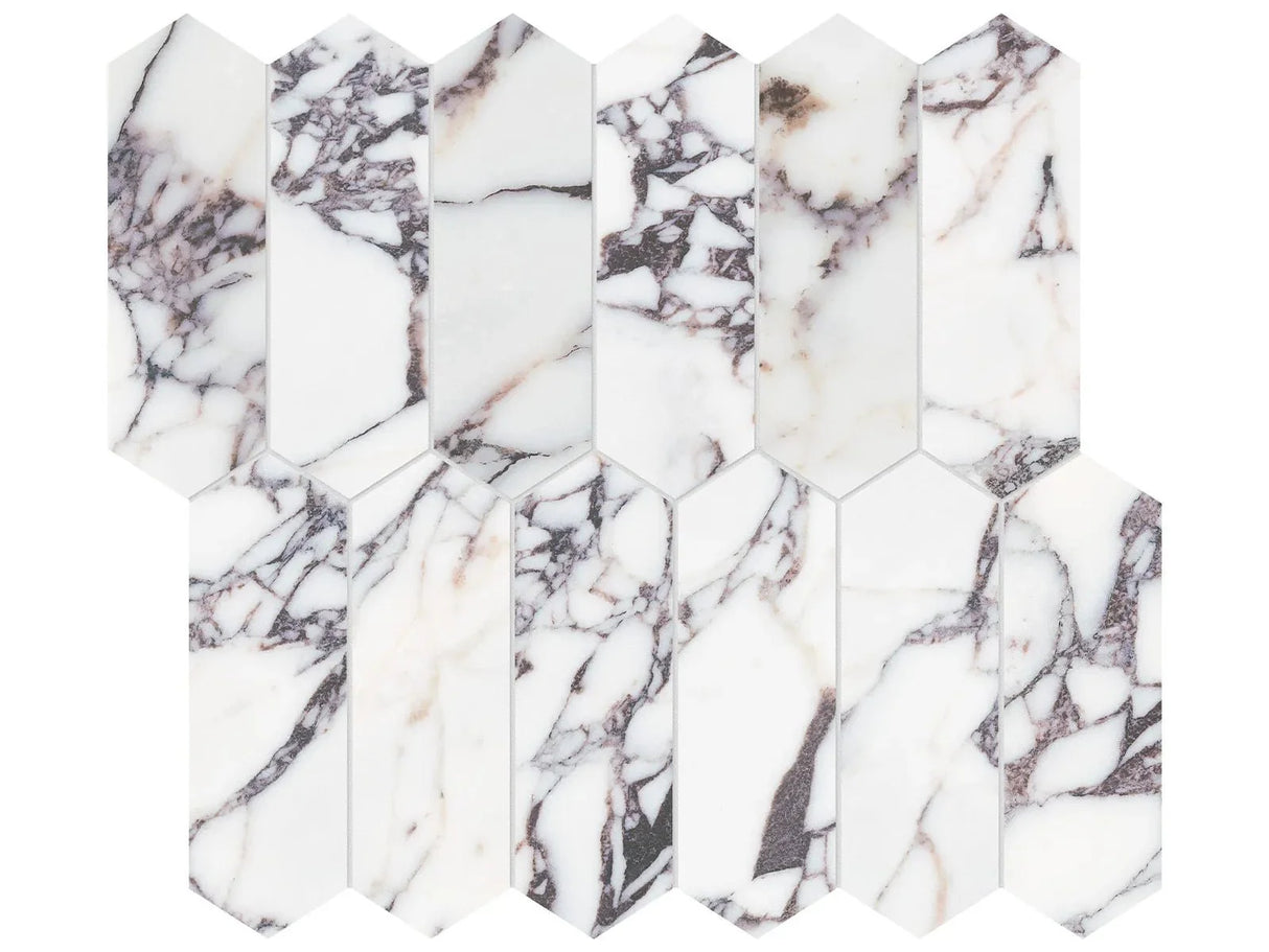 Anatolia Tile 2X6 Viola Roccia Picket Honed Marble Mosaic 5001-0323-0 * 1 Sheet = .87 Sqft * Viola Roccia Picket 2x6 - premium natural stone mosaic tile from Anatolia Tile, available at PoshHaus showroom in Keene, NH