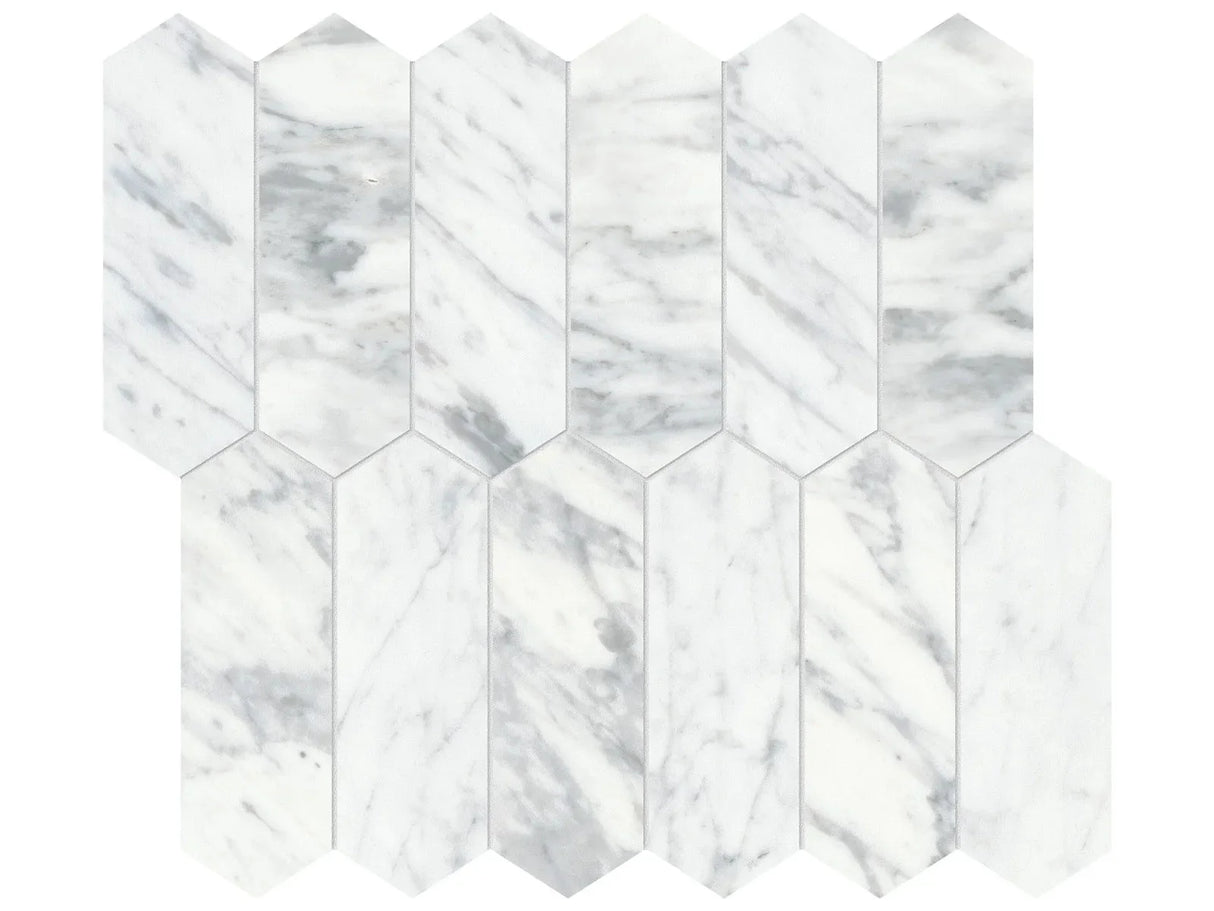 Anatolia Tile 2X6 Virtue Bianco Picket Honed Marble Mosaic 5001-0279-0 * 1 Sheet = .87 Sqft * Virtue Bianco Picket 2x6 - premium natural stone mosaic tile from Anatolia Tile, available at PoshHaus showroom in Keene, NH