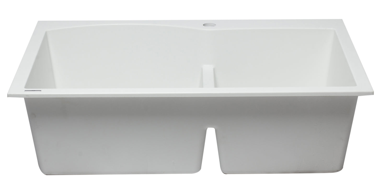 ALFI brand AB3320DI-W White 33" Double Bowl Drop In Granite Composite Kitchen Sink