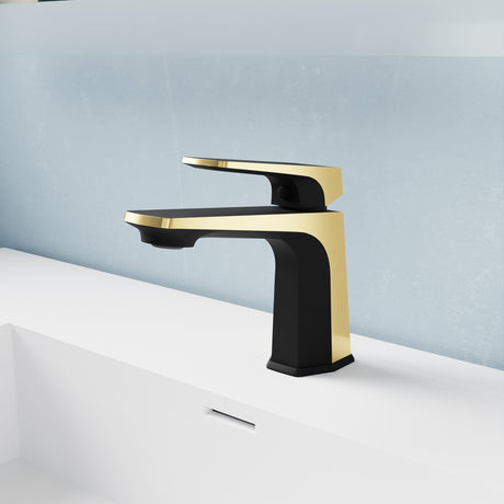 ANZZI L-AZ903MB-BG Single Handle Single Hole Bathroom Faucet With Pop-up Drain in Matte Black & Brushed Gold