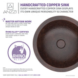 ANZZI BS-013 Triens 16 in. Handmade Vessel Sink in Hammered Antique Copper