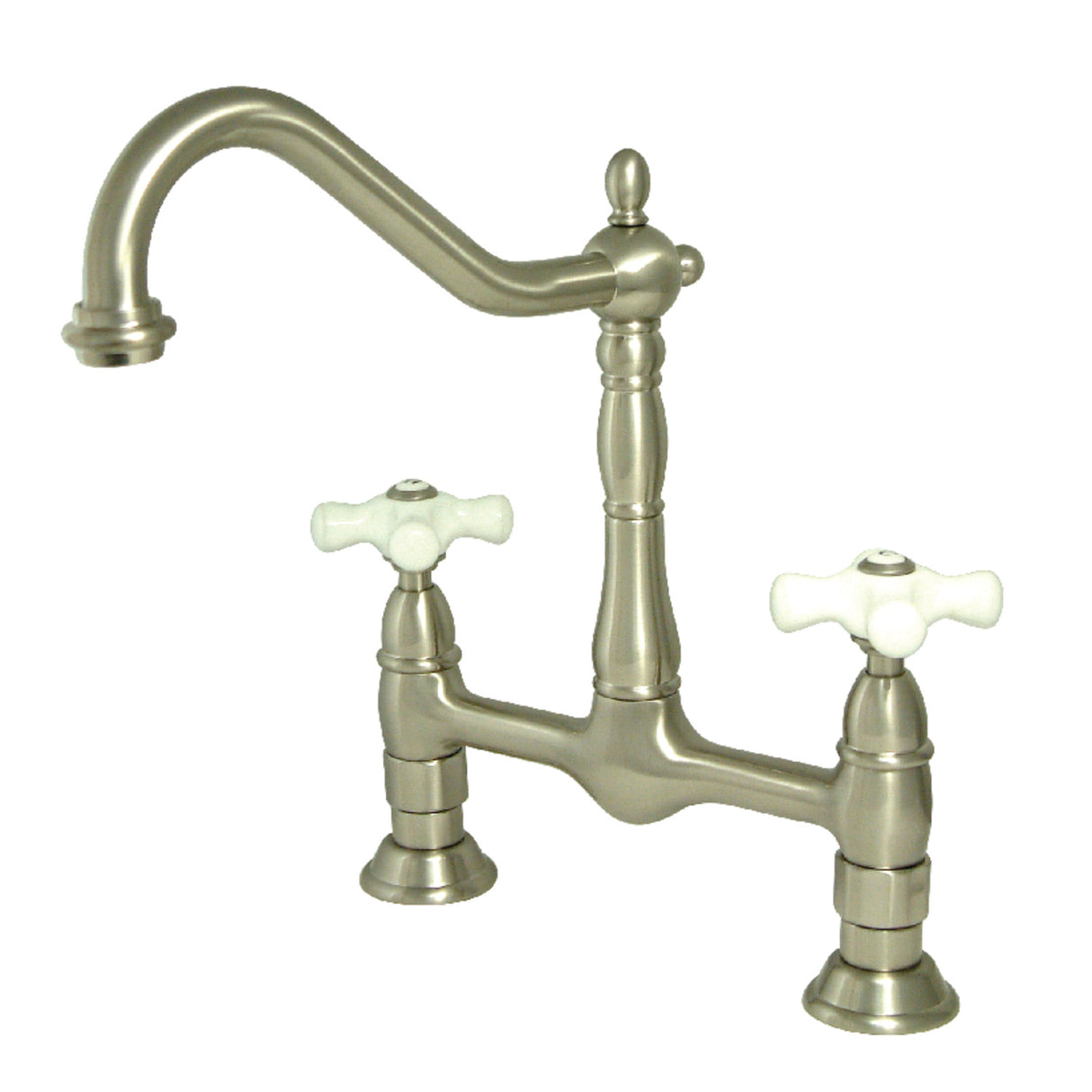 Kingston Brass KS1178PX Heritage Bridge Kitchen Faucet, Brushed Nickel