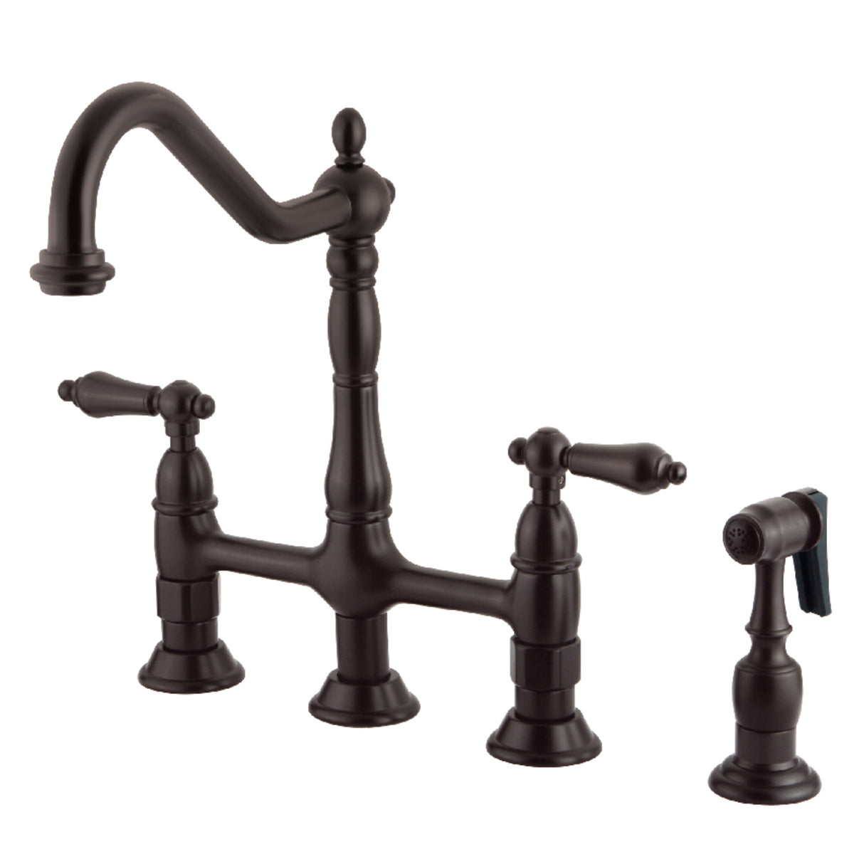Kingston Brass KS1275ALBS Heritage Bridge Kitchen Faucet with Brass Sprayer, Oil Rubbed Bronze