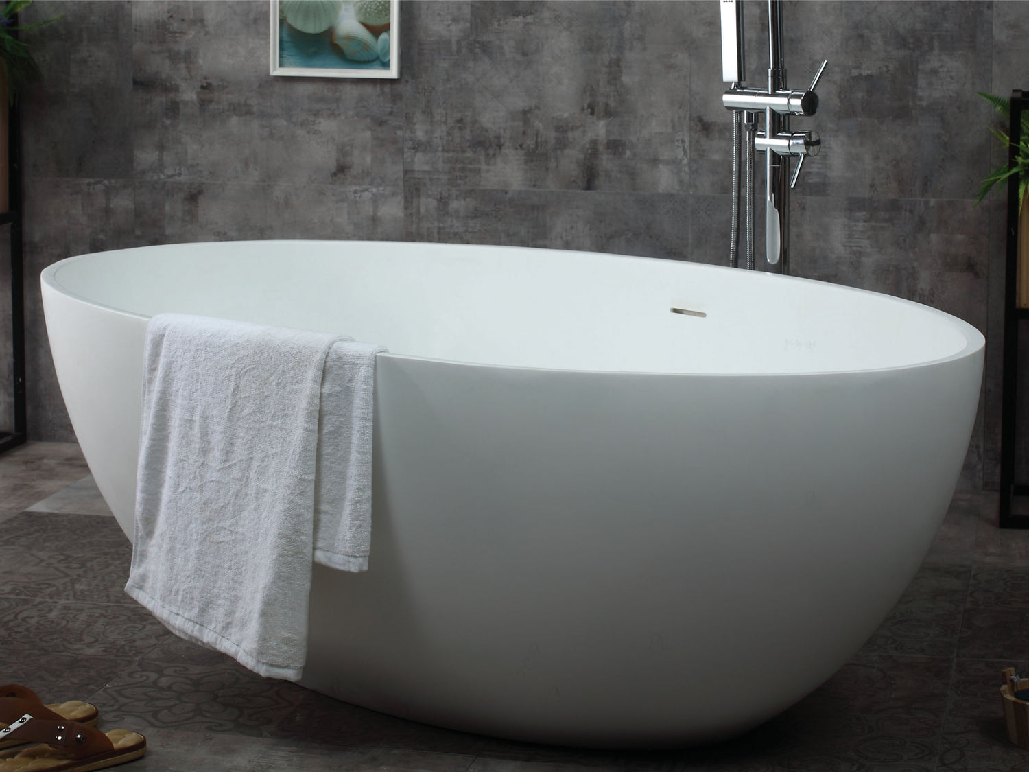 ALFI brand AB9941 67" White Oval Solid Surface Smooth Resin Soaking Bathtub