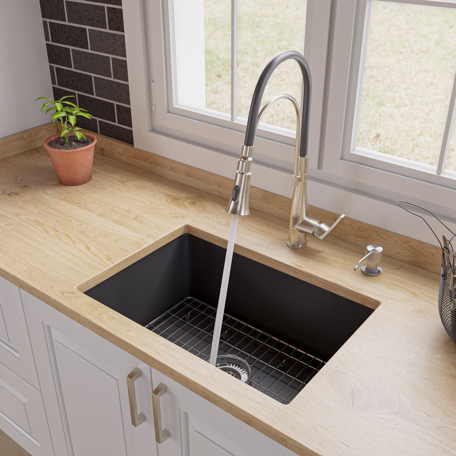 Black Matte 27" x 18" Fireclay Undermount / Drop In Firelcay Kitchen Sink