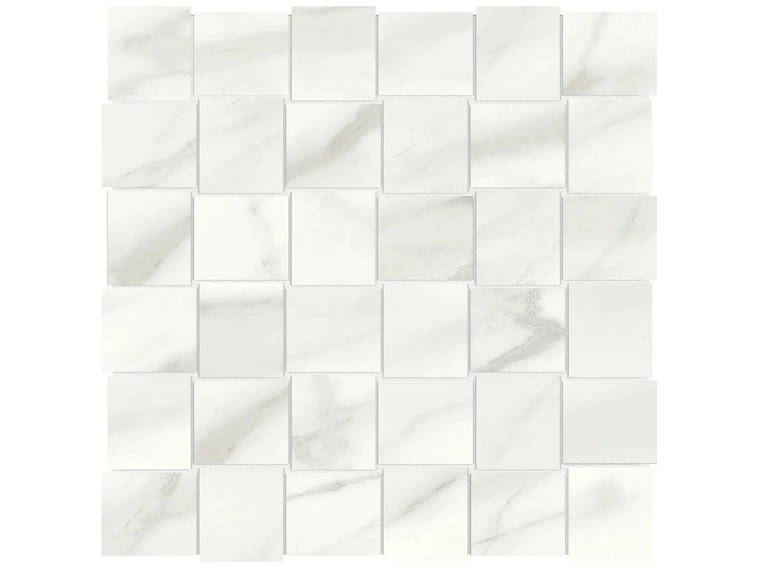 Anatolia Tile 2X2 Basketweave Mayfair Volakas Grigio Polished Porcelain Mosaics. 1 Sheet = .98 Sq. Ft. 4501-0144-1 Volakas Grigio 2x2 Basketweave Polished - premium natural stone mosaic tile from Anatolia Tile, available at PoshHaus showroom in Keene, NH