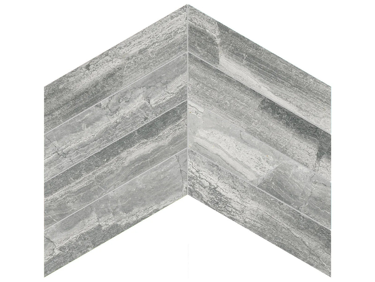 Anatolia Tile 2X8.5 Volcana Notte Chevron Honed Marble Mosaic 5001-0325-0 * 1 Sheet = .99 Sqft * Volcana Notte Chevron - premium natural stone mosaic tile from Anatolia Tile, available at PoshHaus showroom in Keene, NH