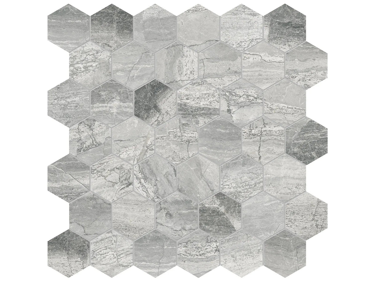 Anatolia Tile 2" Hex Volcana Notte Honed Marble Mosaic 5001-0324-0 * 1 Sheet = .99 Sqft * Volcana Notte Hexagon 2" - premium natural stone mosaic tile from Anatolia Tile, available at PoshHaus showroom in Keene, NH