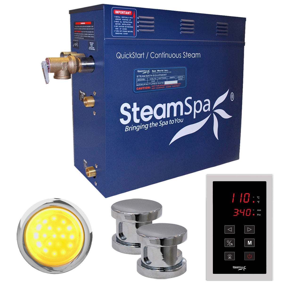 SteamSpa Indulgence 10.5 KW QuickStart Acu-Steam Bath Generator Package in Polished Chrome INT1050CH