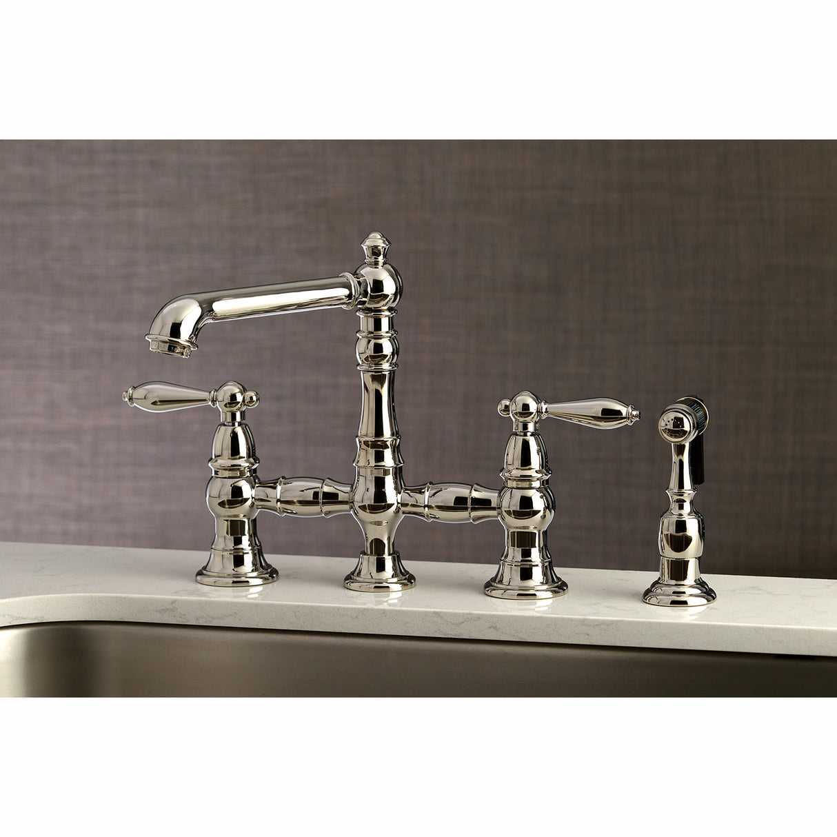 Kingston Brass KS7276ALBS Kitchen Faucet with Side Sprayer, Polished Nickel