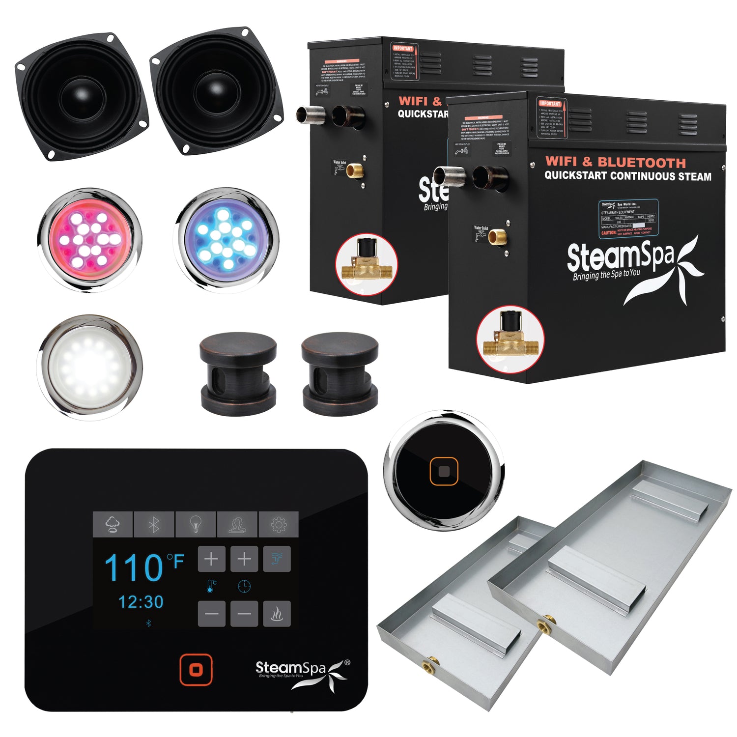 Steam Shower Generator Kit System | Oil Rubbed Bronze + Self Drain Combo| Enclosure Steamer Sauna Spa Stall Package|Touch Screen Wifi App/Bluetooth Control Panel |2x 7.5 kW Raven | RVB1500ORB-A RVB1500ORB-A