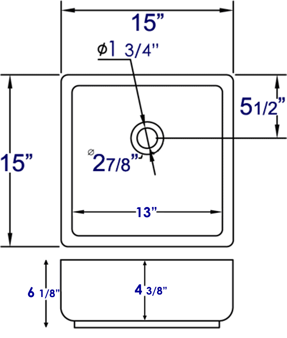 EAGO BA130 15" SQUARE CERAMIC ABOVE MOUNT BATHROOM BASIN VESSEL SINK