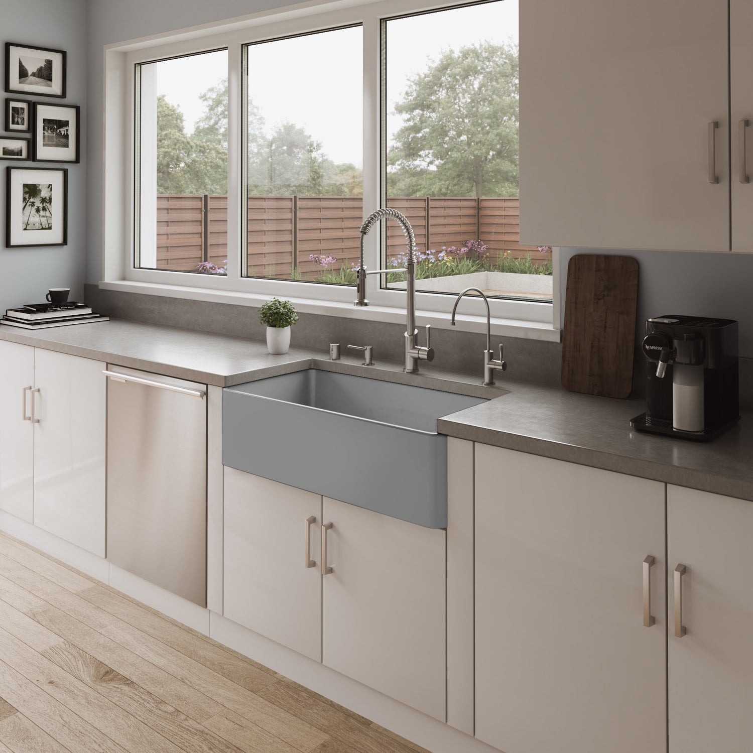 Gray Matte Smooth Apron 36" x 18" Single Bowl Fireclay Farm Sink