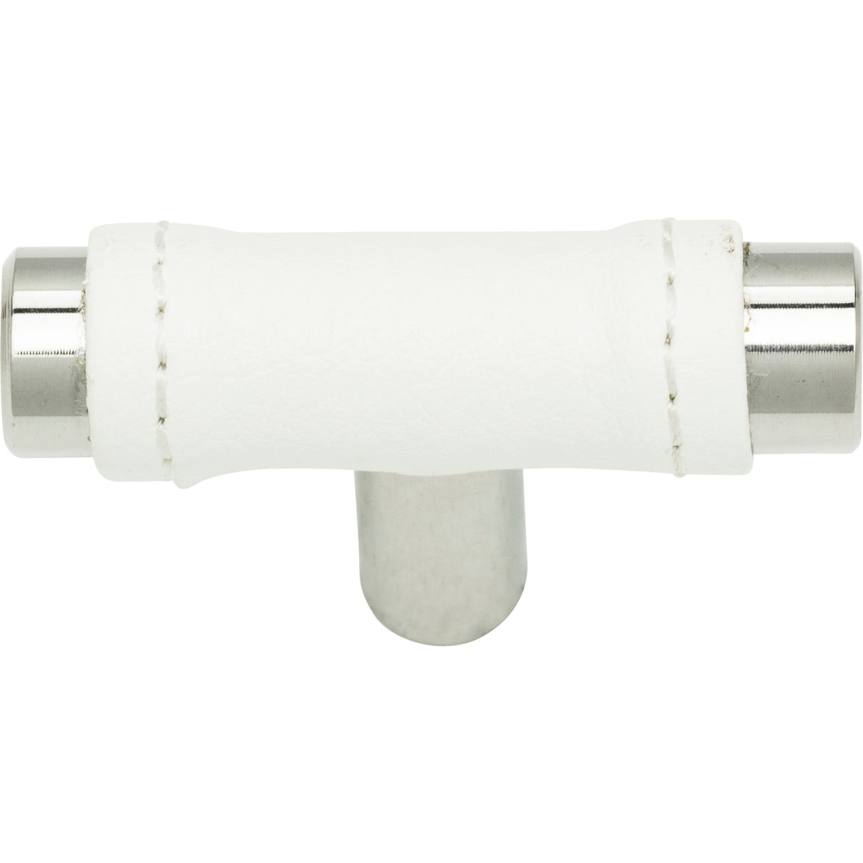 Atlas Homewares Zanzibar White Leather Knob 1 7/8 Inch Polished Chrome