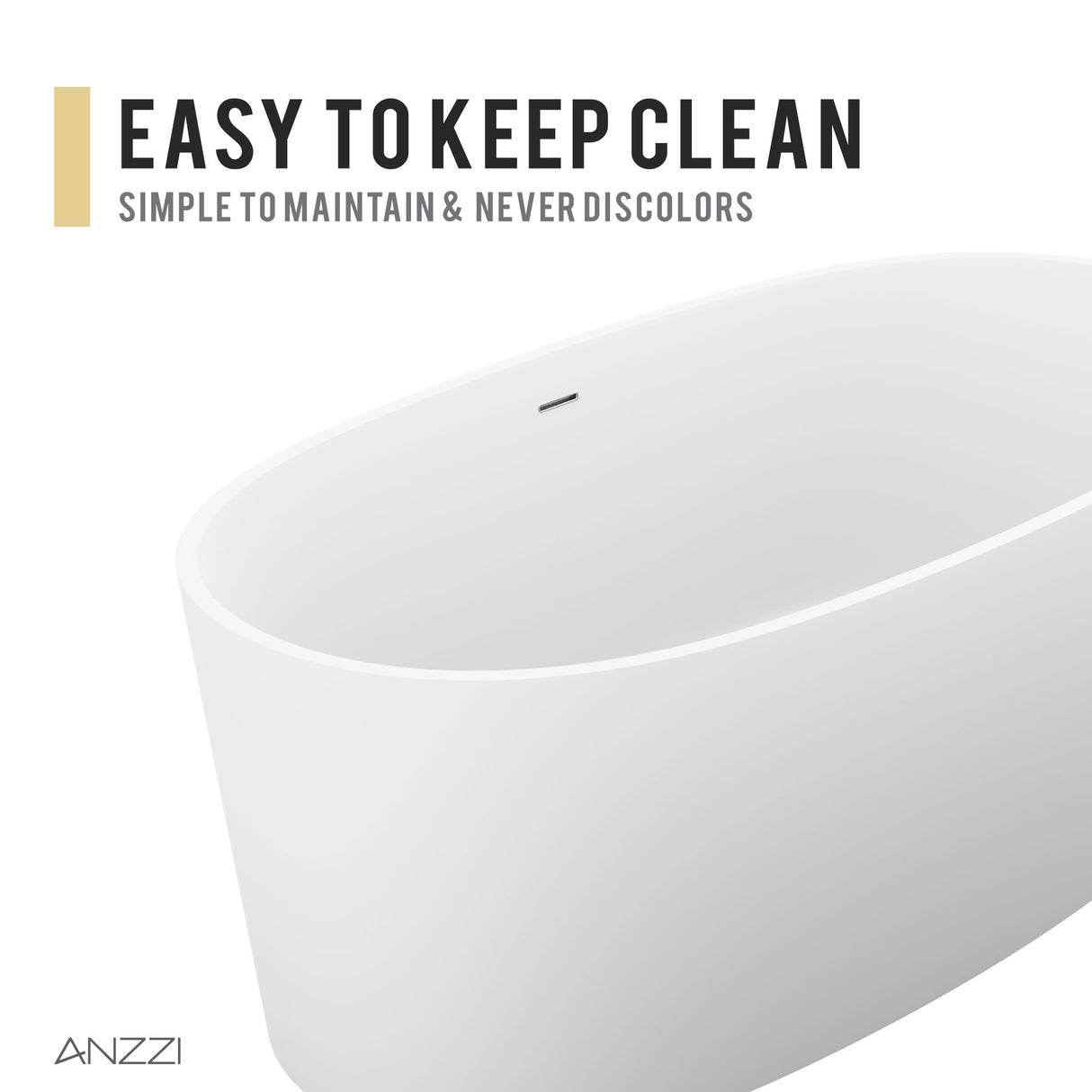 ANZZI FT-AZ8416 Bellentin 5.1 ft. Solid Surface Center Drain Freestanding Bathtub in Matte White