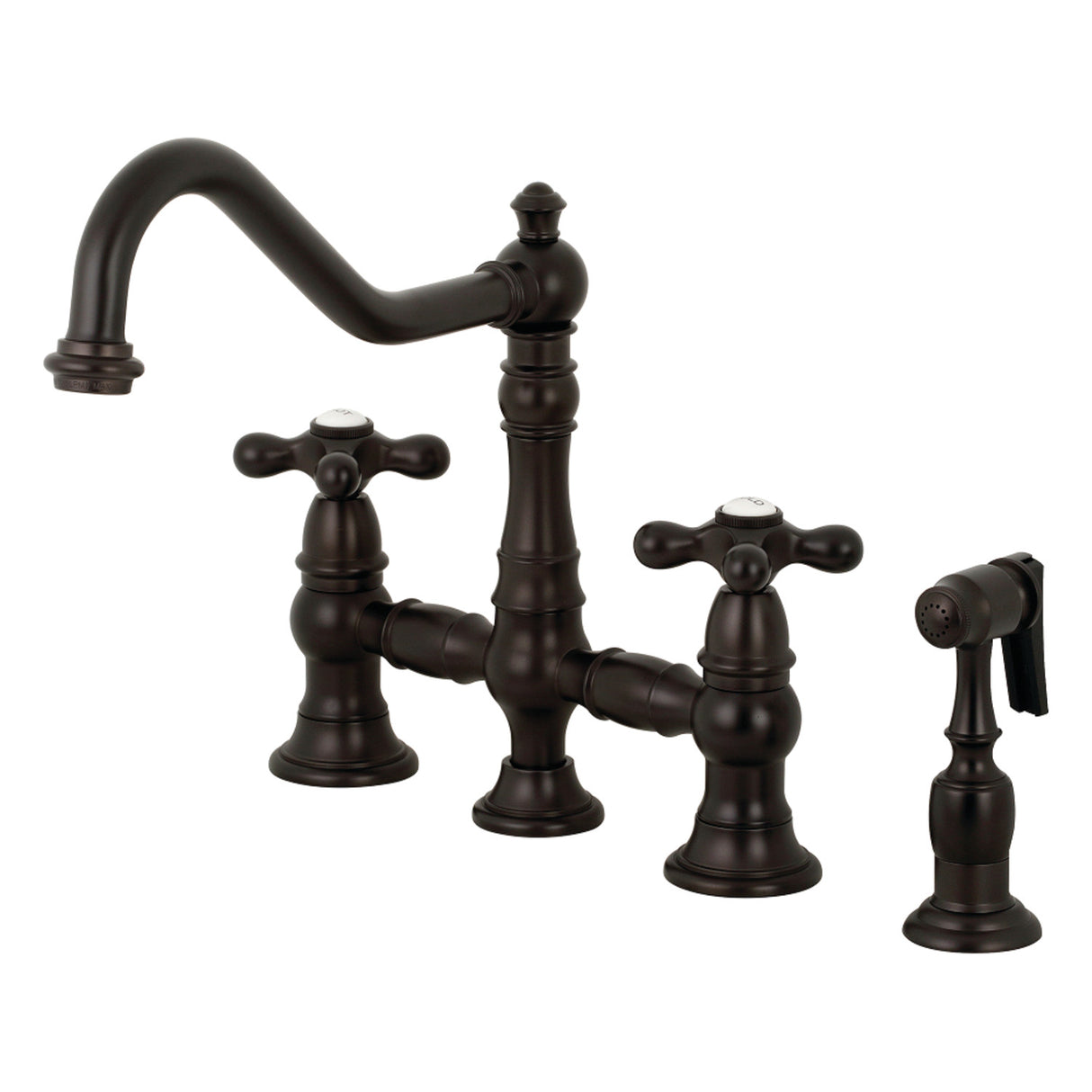 Kingston Brass KS3275AXBS Restoration 8" Bridge Kitchen Faucet with Sprayer, Oil Rubbed Bronze