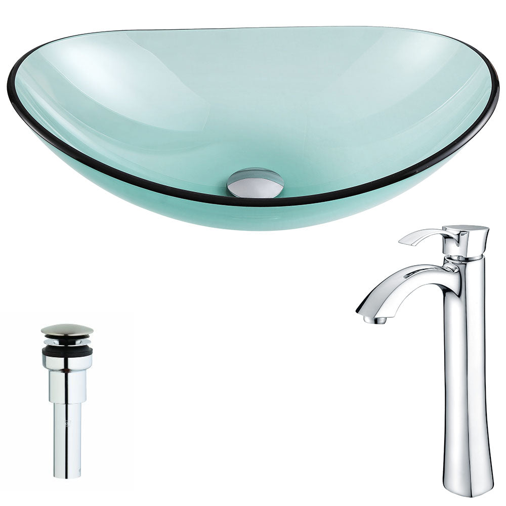 ANZZI LSAZ076-095 Major Series Deco-Glass Vessel Sink in Lustrous Green with Harmony Faucet in Chrome