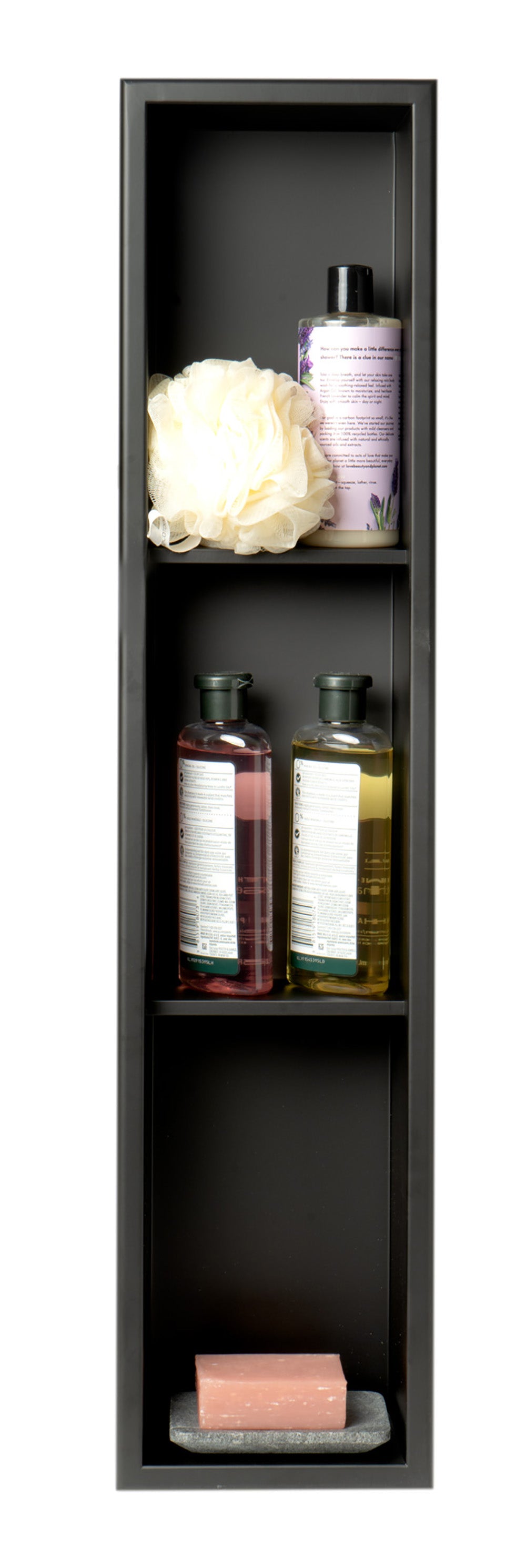 ALFI brand 8" x 36" Black Matte Stainless Steel Vertical Triple Shelf Bath Shower Niche