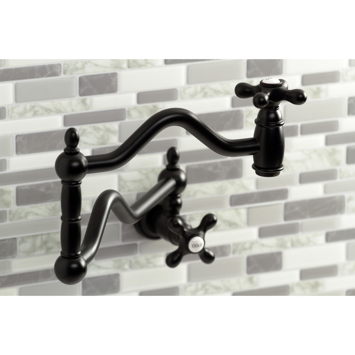 Kingston Brass KS2100AX Heritage Wall Mount Pot Filler, Matte Black