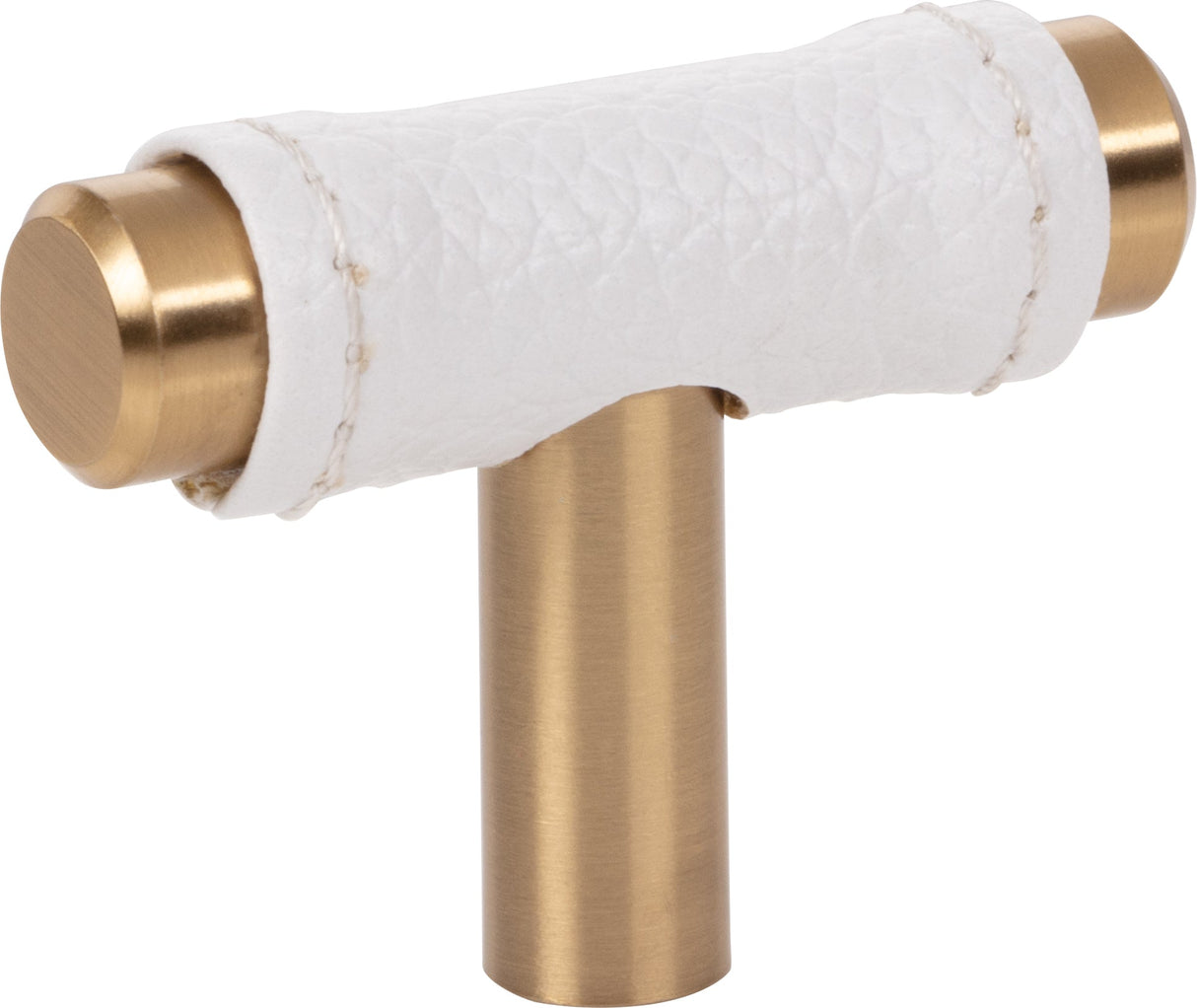 Atlas Homewares Zanzibar White Leather Knob 1 7/8 Inch Warm Brass