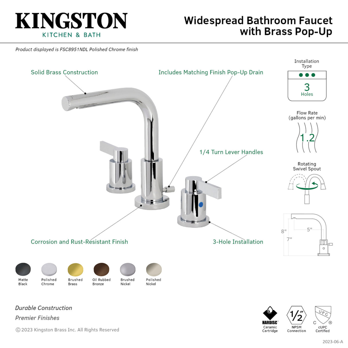 Fauceture FSC8950NDL 8 in. Widespread Bathroom Faucet, Matte Black