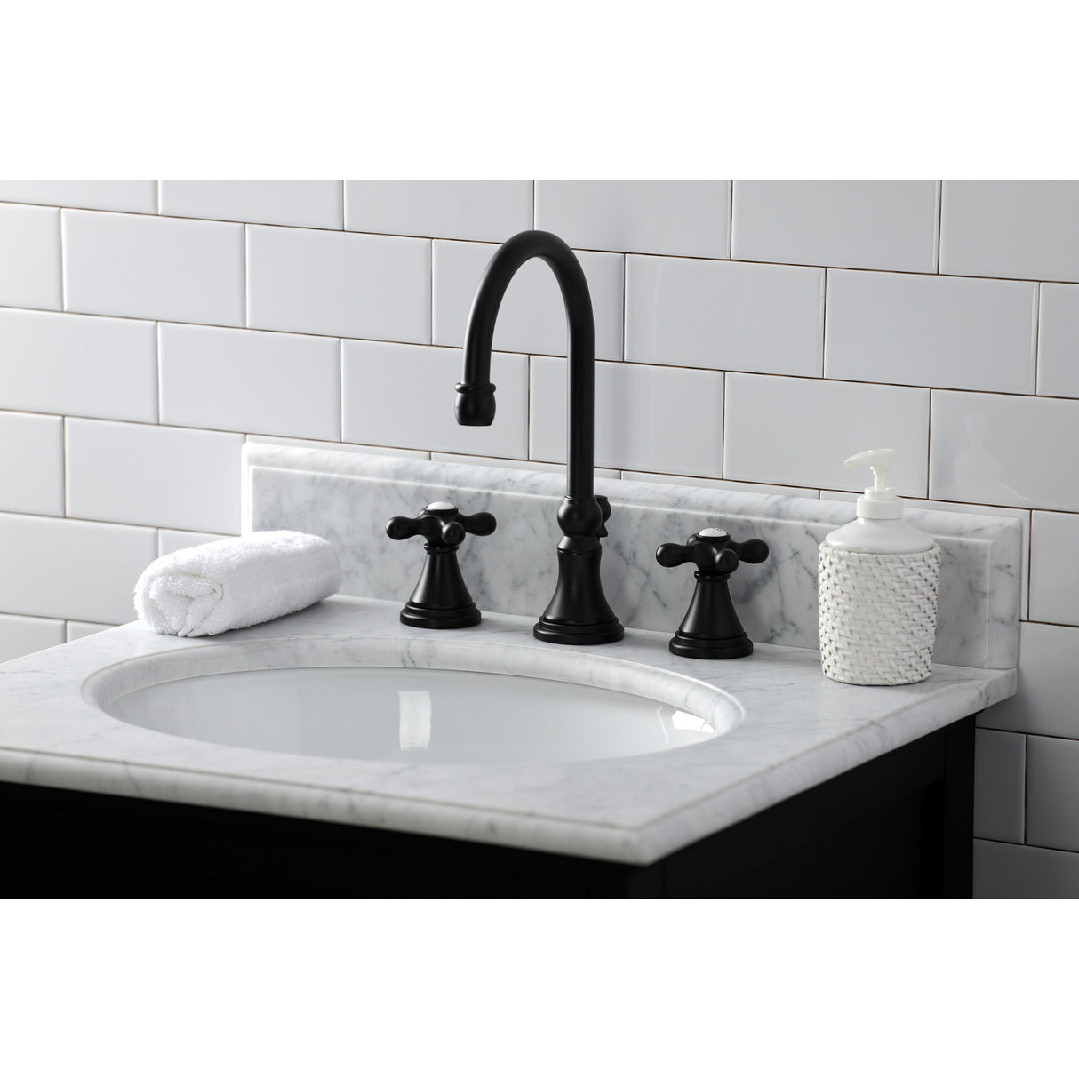 Kingston Brass KS2980AX Governor Widespread Bathroom Faucet with Brass Pop-Up, Matte Black