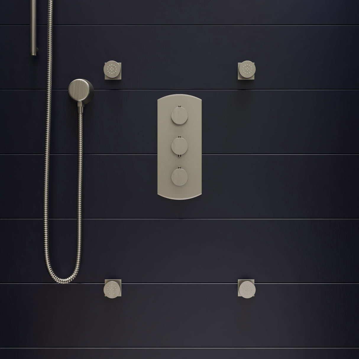 ALFI brand AB4001-BN Brushed Nickel Concealed 3-Way Thermostatic Valve Shower Mixer Round Knobs