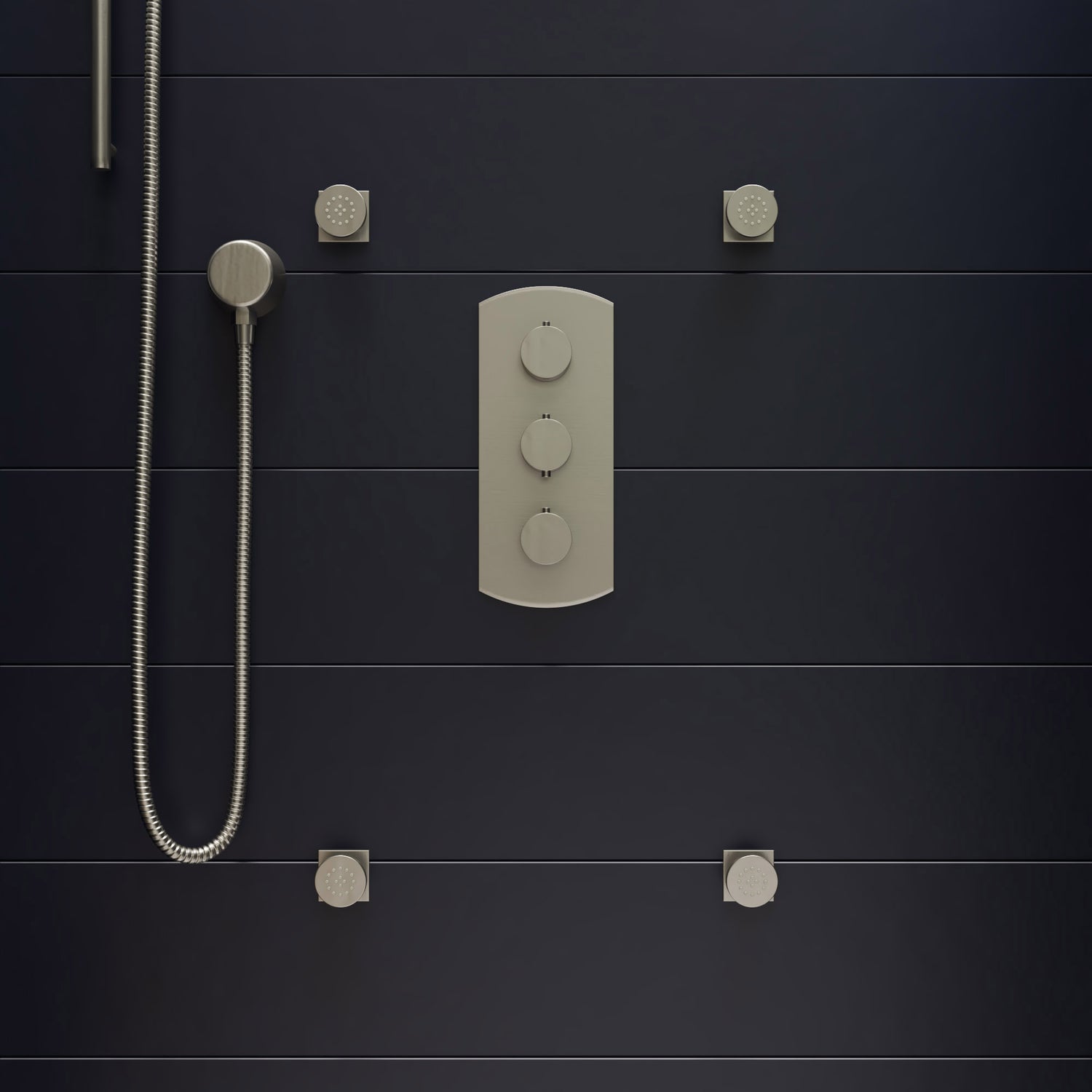 ALFI brand AB4001-BN Brushed Nickel Concealed 3-Way Thermostatic Valve Shower Mixer Round Knobs