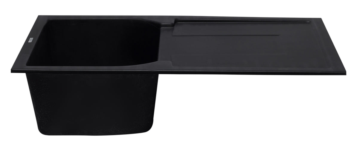 ALFI brand AB1620DI-BLA Black 34" Single Bowl Granite Composite Kitchen Sink with Drainboard